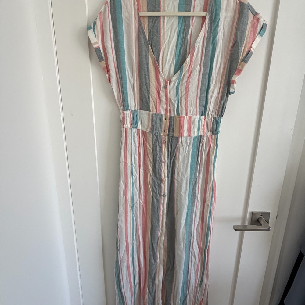 Roxy Pastel Striped V-Neck Maxi Dress